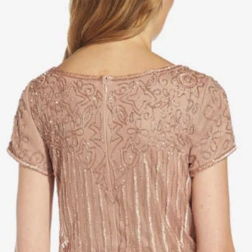 ADRIANNA PAPELL SHORT SLEEVE BLOUSON BEADED GOWN IN ROSE GOLD - Picture 6 of 14